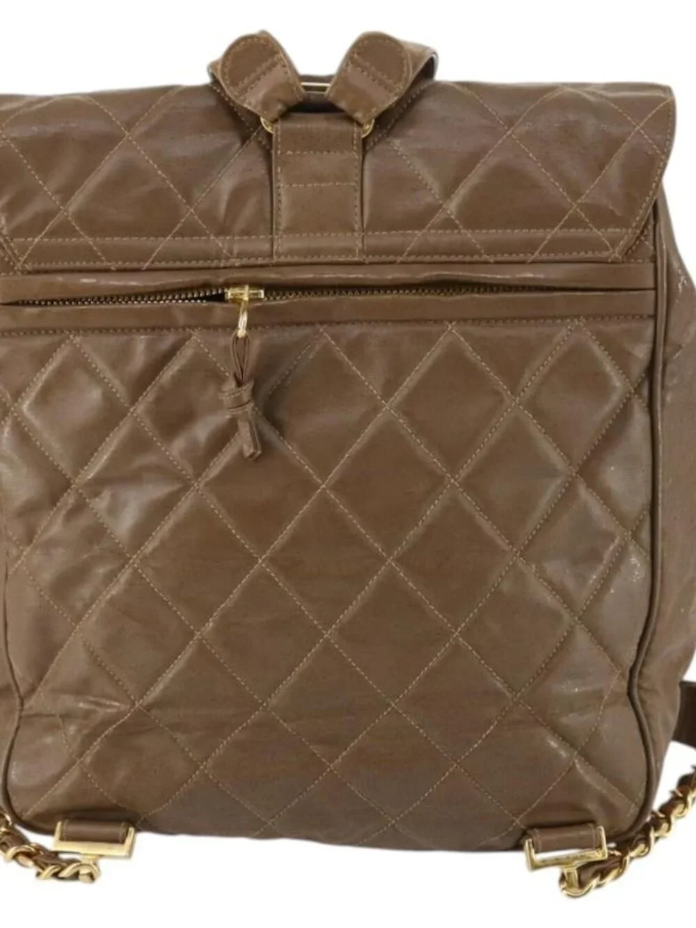 CHANEL Matelasse Backpack Coated Canvas Brown Gold CC Auth 142441